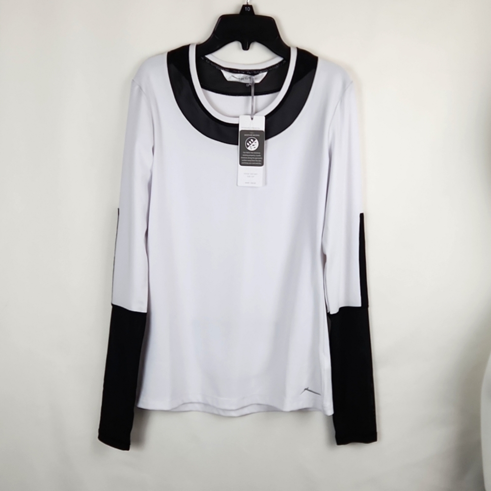 NWT GOTTEX SPORTS White Nylon Sport Shirt with Black Mesh Trim